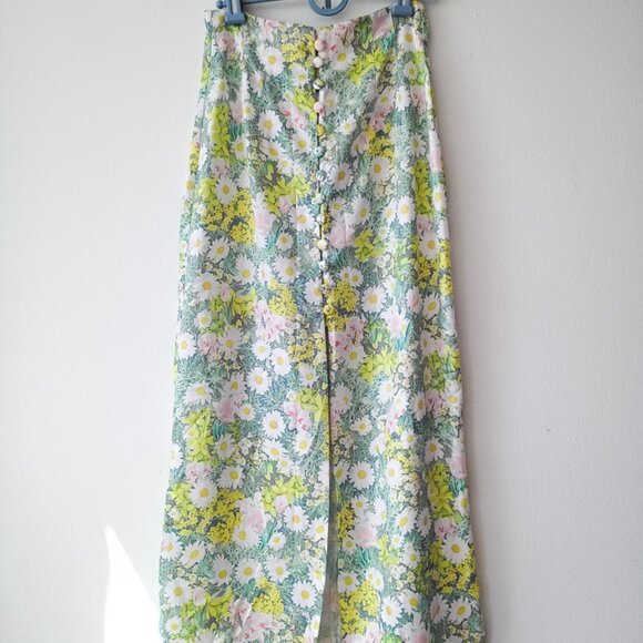 ZARA Floral Button Front Midi Skirt - Pastel Daisy Print, High Waisted | Size XS - Picture 1 of 7